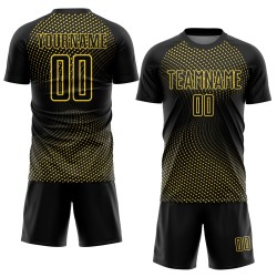 Custom Black Yellow Geometric Lines Sublimation Soccer Uniform Jersey Custom Black Yellow Geometric Lines Sublimation Soccer Uniform Jersey