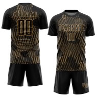Custom Black Old Gold Abstract Hexagon Sublimation Soccer Uniform Jersey Custom Black Old Gold Abstract Hexagon Sublimation Soccer Uniform Jersey