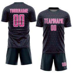 Custom Navy Pink-White Geometric Pattern Sublimation Soccer Uniform Jersey Custom Navy Pink-White Geometric Pattern Sublimation Soccer Uniform Jersey