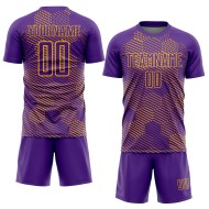Custom Purple Gold Abstract Hexagon Sublimation Soccer Uniform Jersey Custom Purple Gold Abstract Hexagon Sublimation Soccer Uniform Jersey