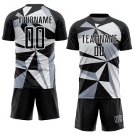 Custom Black White Geometric Pattern Sublimation Soccer Uniform Jersey Custom Black White Geometric Pattern Sublimation Soccer Uniform Jersey